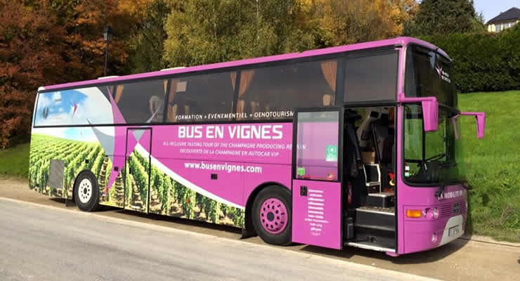 De wijngaarden van de Champagnestreek met de bus